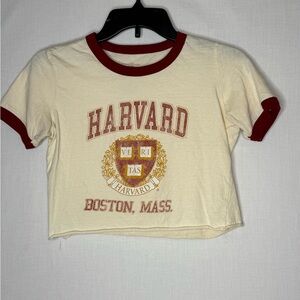 Veritas Womens Harvard Logo Cropped T Shirt Sz S Cotton Short Sleeve Preppy